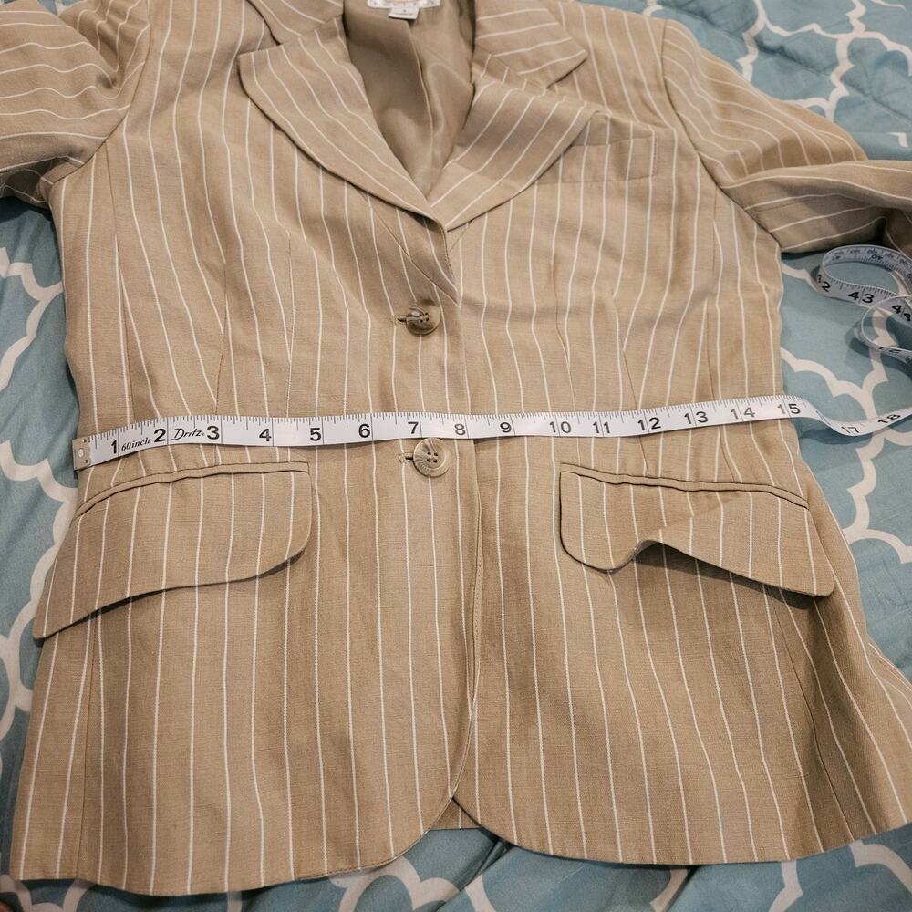 Talbots Petites 2 Blazer Tan Pinstripe Linen Silk Blend Career Jacket Womens - Picture 6 of 9